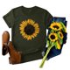 thumbnail image 2 of Gibobby Playera de Manga Corta Casual Suave Blusa manga corta con cuello redondo y estampado girasol talla grande para mujer(Verdemilitary,XL), 2 of 5