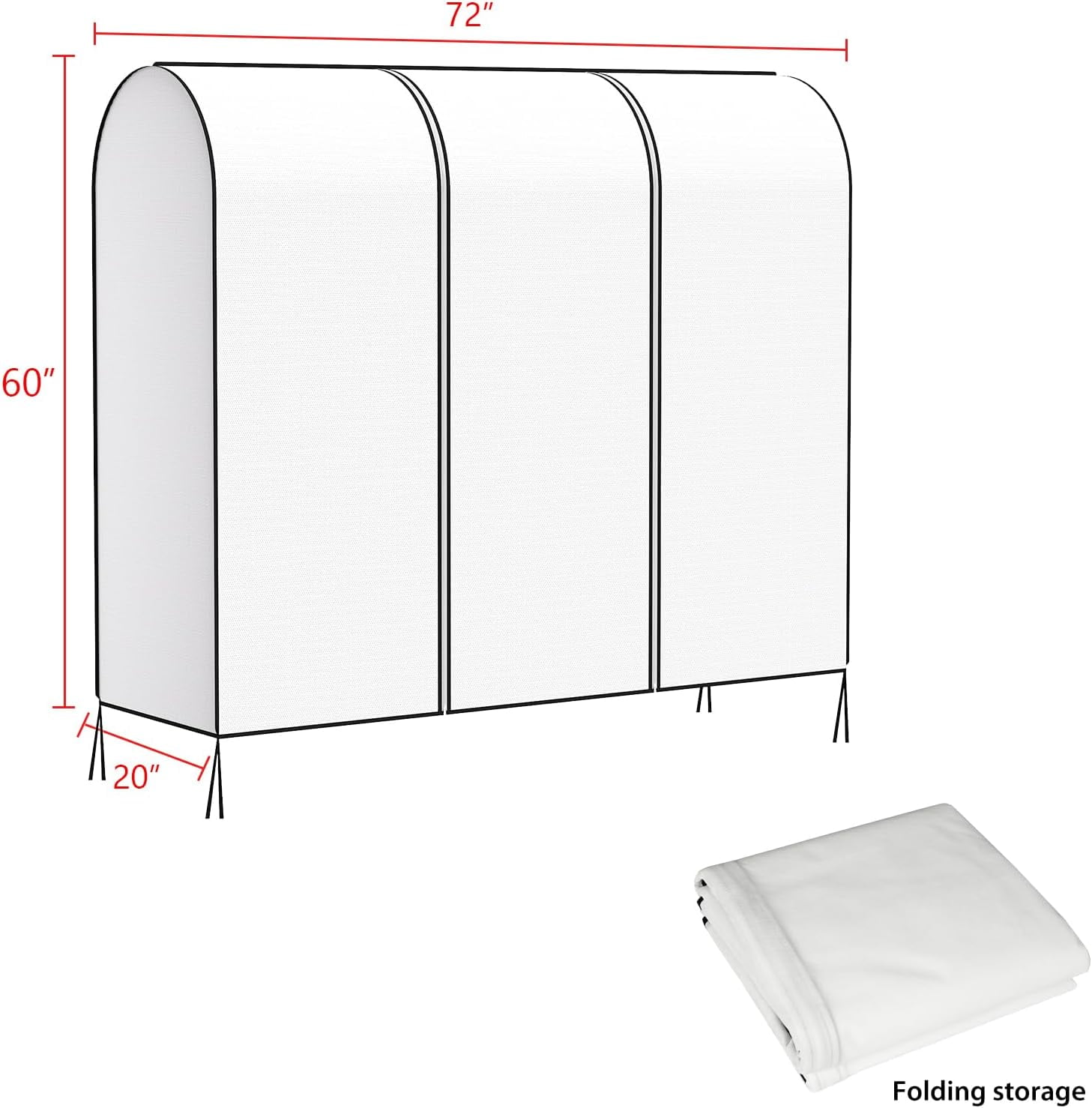 72" Garment Rack Cover Dustproof Breathable Clothes Rack Cover Large Garment Bags Protector Cothing Rack with Cover with 2 Durable Zippers for Garment Rack, WHite, (Rack Not Included)