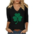 thumbnail image 2 of Besolor T-Shirts Manches 3/4 pour Femmes Imprimé Trèfle Été Col Rond Graphique, 2 of 3