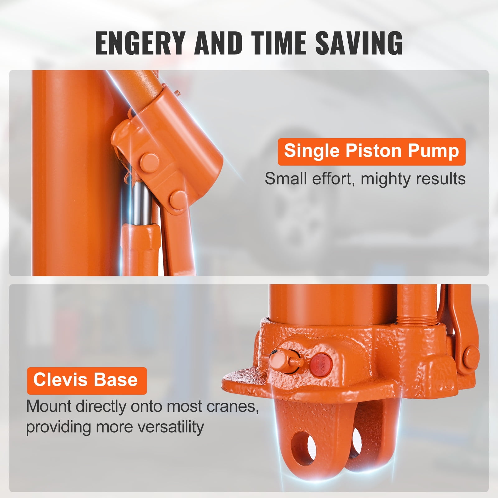 KFFKFF 3 Ton Hydraulic Long Ram Jack, Engine Hoist Cylinder with Single Piston Pump & Clevis Base, Suitable for Engine Lift Hoists, Garage/Shop Cranes, and Farm Mechanical Tasks