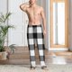 thumbnail image 2 of Balery White And Black Plaid Pantalones de pijama para hombre, pijama ultraligero, pantalón de descanso-Medium, 2 of 6