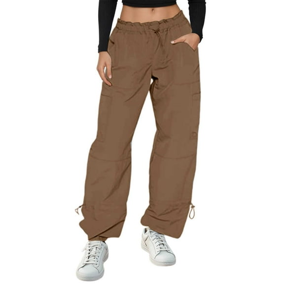 TrendOFT Wide Leg Cargo Pants for Women Baggy Parachute Pants Rave Pants Y2K Sweat Pants Streetwear Khaki S