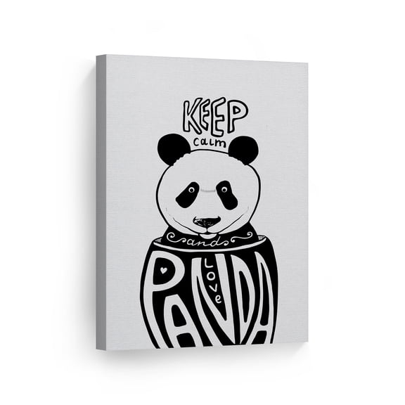 Smile Art Design Keep Calm Panda Wall Decor White Background Canvas Wall Art Print Kids Room Decor Baby Room Decor Nursery Decor Made in the USA- 40x30