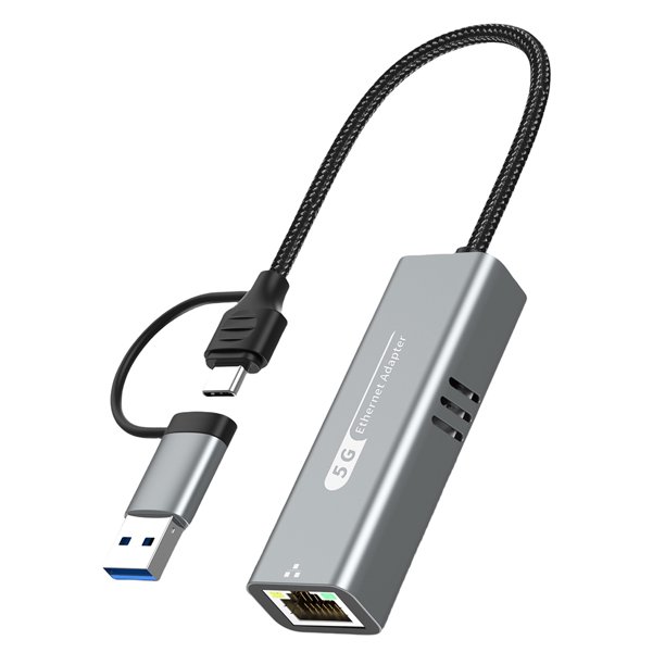 Convertidor red USB-C a RJ45 2 en 1 USB/Tipo C al adaptador Ethernet 5000Mbps