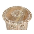 thumbnail image 5 of The Wooden Town Carved Wood Round End Table – 18" Accent Side Table for Living Room, White Washed Small Coffee Table, Handcrafted Altar Table, Solid Wood Design, 5 of 6