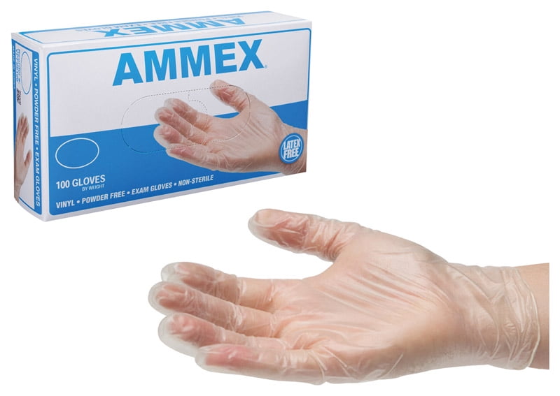 VSPF48100-BX 4 mil Non-Sterile Latex Free AMMEX Medical Clear Synthetic Vinyl Gloves Disposable Stretch XLarge Powder Free Box of 100 