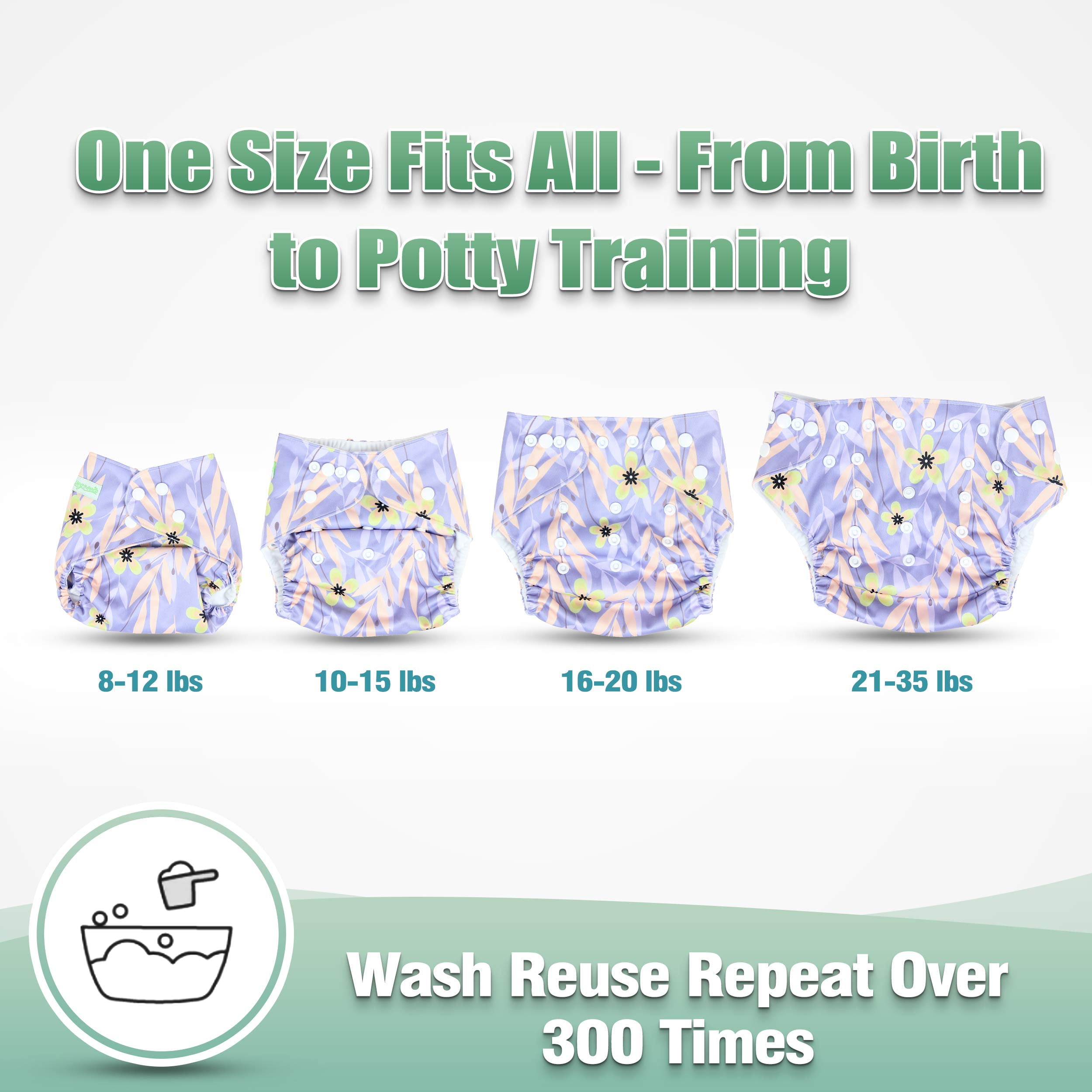 Wegreeco Washable Reusable Baby Cloth Pocket Diapers 6 Pack + 6 Bamboo Inserts (with 1 Wet Bag, Leaves, Animals)