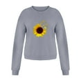 thumbnail image 3 of Women Graphic Sweatshirts No Hood Casual Long Sleeve Round Neck Sunflower Printed Loose Pullover Tops Gray M, 3 of 6