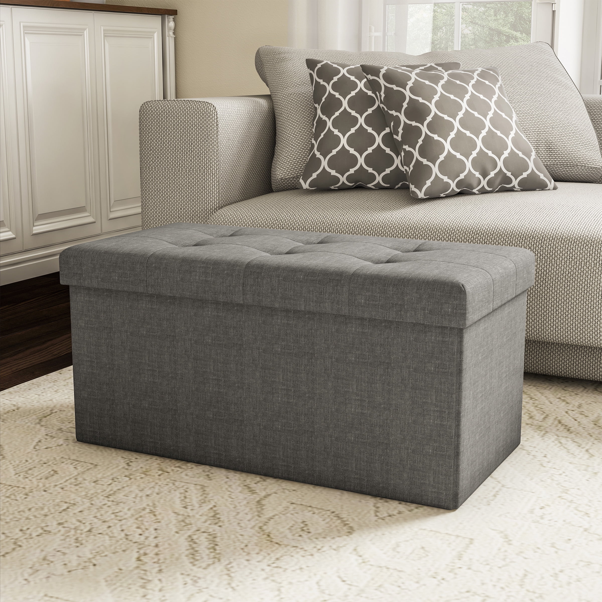 Large Folding Storage Bench Ottoman Tufted Cube Organizer by Lavish