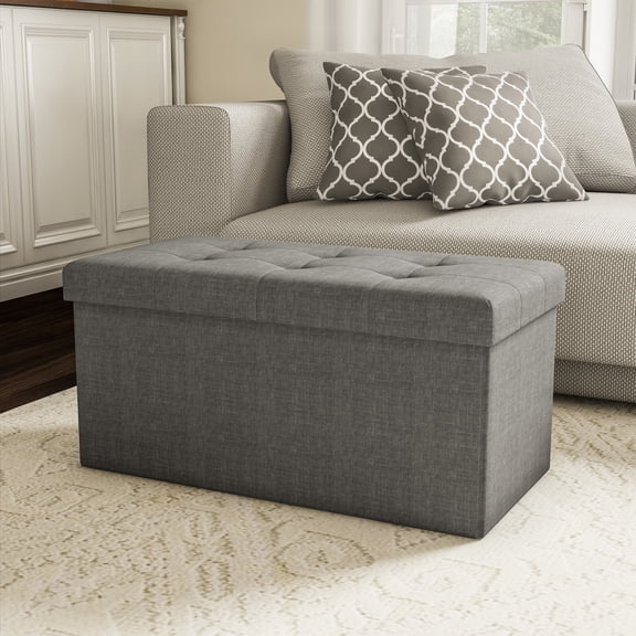 Lavish Home 30-inch Tufted Footrest Folding Storage Ottoman with Removable Bin Gray