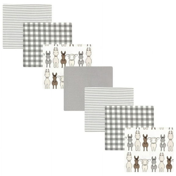 Hudson Baby Cotton Flannel Receiving Blankets Bundle, Farm Friends Cream, One Size