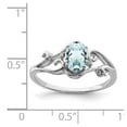 thumbnail image 5 of 925 Sterling Silver Rhodium Plated Diamond and Aquamarine Oval Ring Size 6, 5 of 6