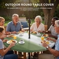 thumbnail image 2 of Round Outdoor Tablecloth with Umbrella Hole and Zipper, Dark Green Striped Fitted Table Cover with Elastic Edge for 55-60 Inch, Green White Ombre Farmhouse Gradient Waterproof Patio Tablecoths, 2 of 9
