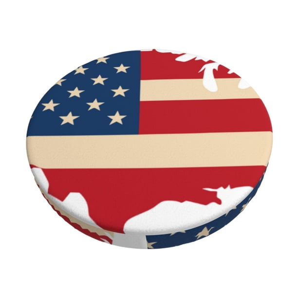 Disketp American Flag Map Funda Redonda para Taburete, Funda de Cojín para Silla de Bar Suave y Elástica-14 inch