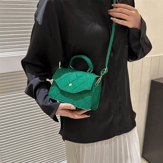 Bolsos Tipo Cartera Bolso de mujer Bolso de fieltro elegante Bolso bandolera con solapa informal (Verde)