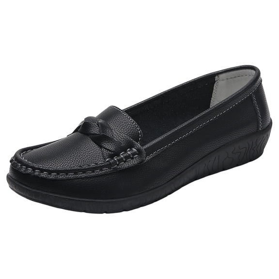 Dweltoz Women's Leather Loafers Business Casual Comfort Walking Shoes Lightweight Slip-Ons Retro Dress Shoes,Black 41