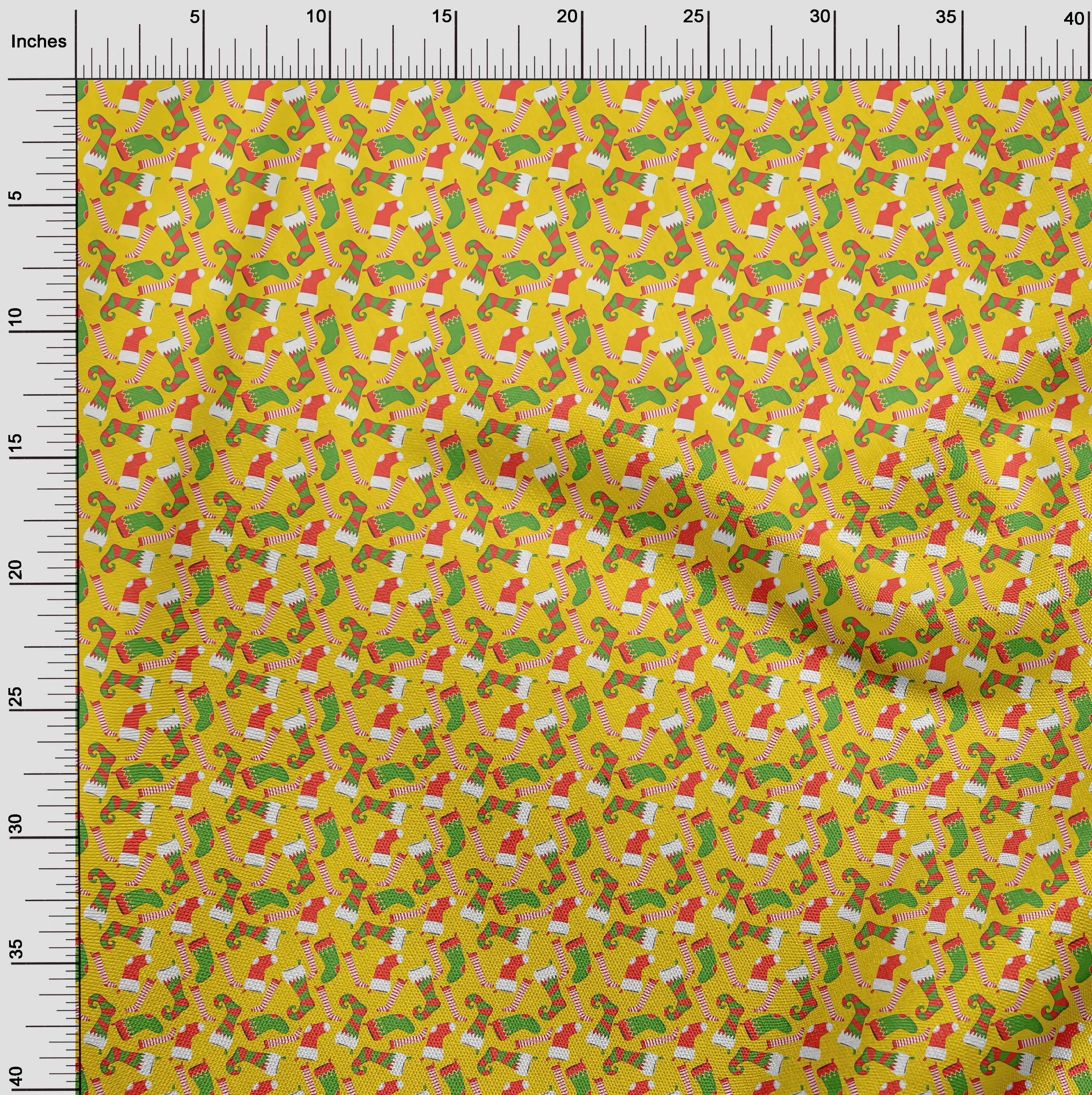 oneOone Cotton Jersey Yellow Fabric Merry Christmas Sewing Material Print Fabric By The Yard 58 Inch Wide