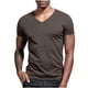 thumbnail image 1 of Blusas y camisas de manga corta con cuello en V para hombre, blusas casuales de verano a la moda de color liso con cuello en V y manga corta para hombre., 1 of 7