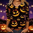 thumbnail image 2 of Yuncity Womens Tshirt V Neck 3/4 Sleeve Halloween Pumpkin Graphic Tees Summer Fall Shirts Casual Stylish Outdoor Athletic Tops Size L, 2 of 5