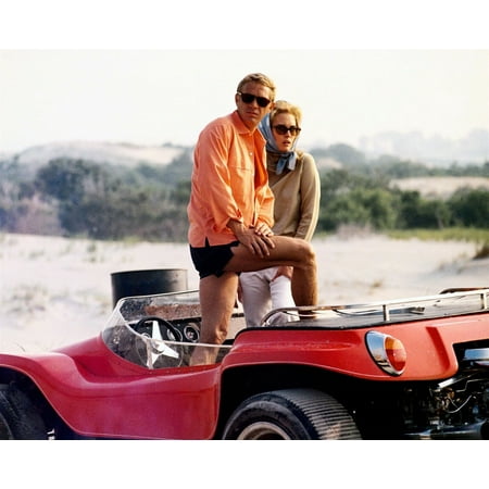 Thomas Crown Affair Steve McQueen Faye Dunaway stand in dune buggy 8x10 photo