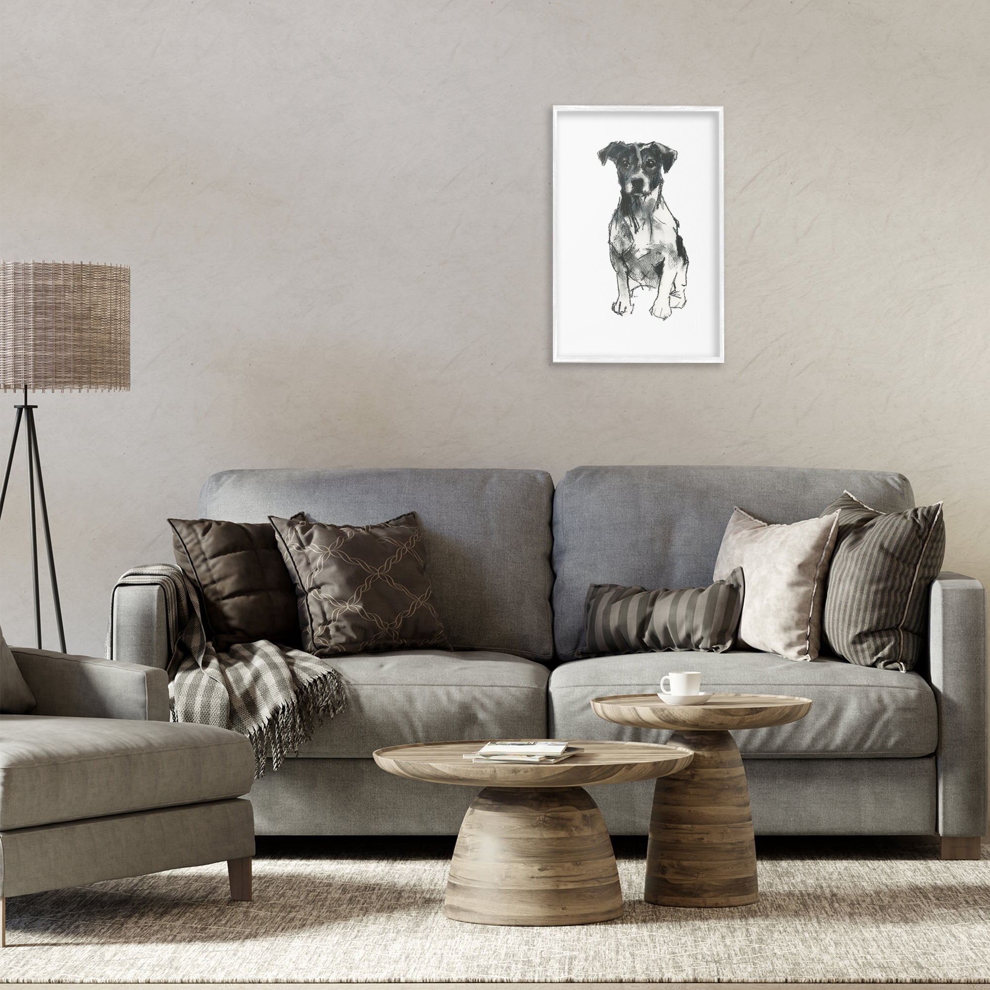 Stupell Industries Minimal Dog Drawing Animals & Insects Drawing White Framed Art Print Wall Art, 16 x 24