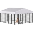 thumbnail image 3 of PawHut Outdoor Dog Kennel, Welded Wire Dog Run with 360° Rotating & 4 Levels Adjustable Bowls, Waterproof & UV Resistant Cover, 9.8' x 9.8' x 6.8', 3 of 10