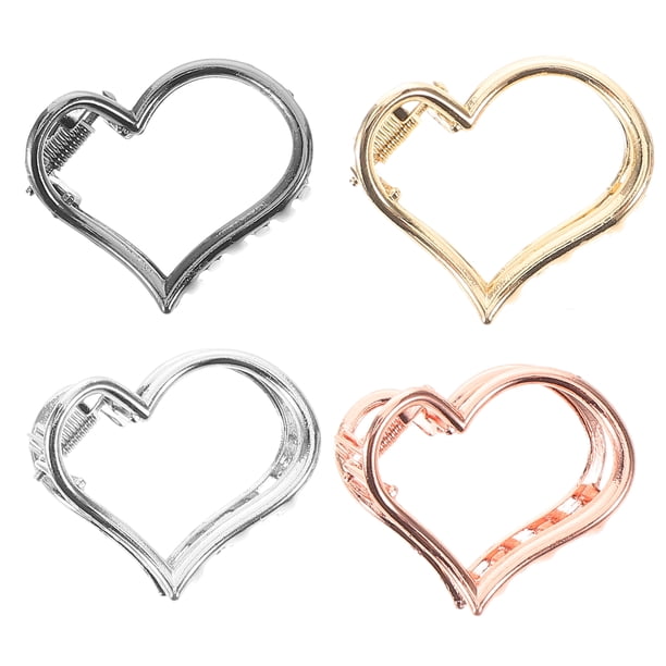 4 Uds. Pinzas para el cabello minimalistas, pinzas para el cabello con forma de corazón, pinzas para el cabello a la moda, tocado para mujer (dorado, plateado, dorado rosa, negro)