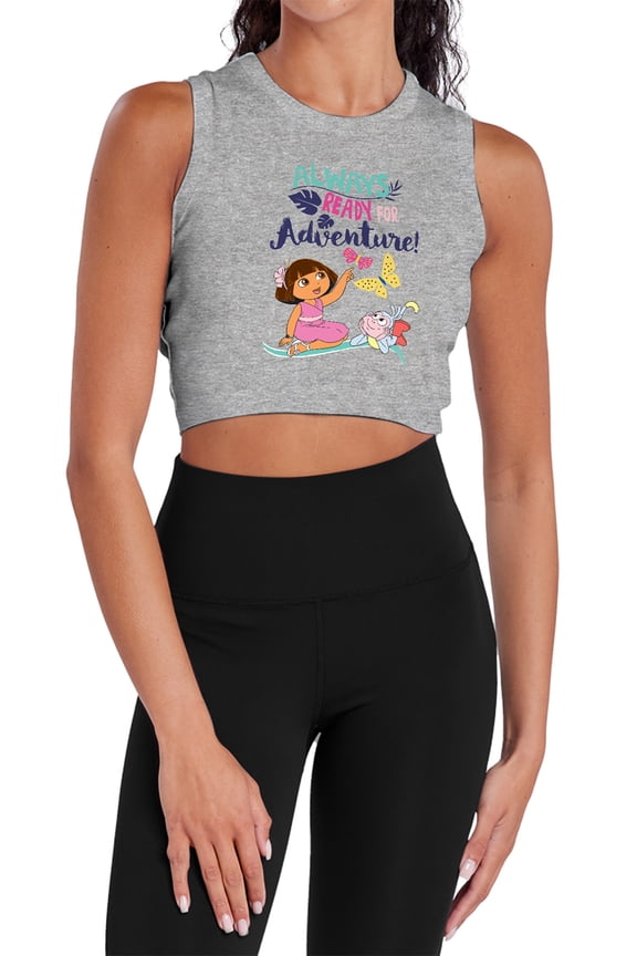 Popfunk Dora The Explorer Always Ready For Adventure Women's Sleeveless Crop Top Tank, Athletic Heather, Medium