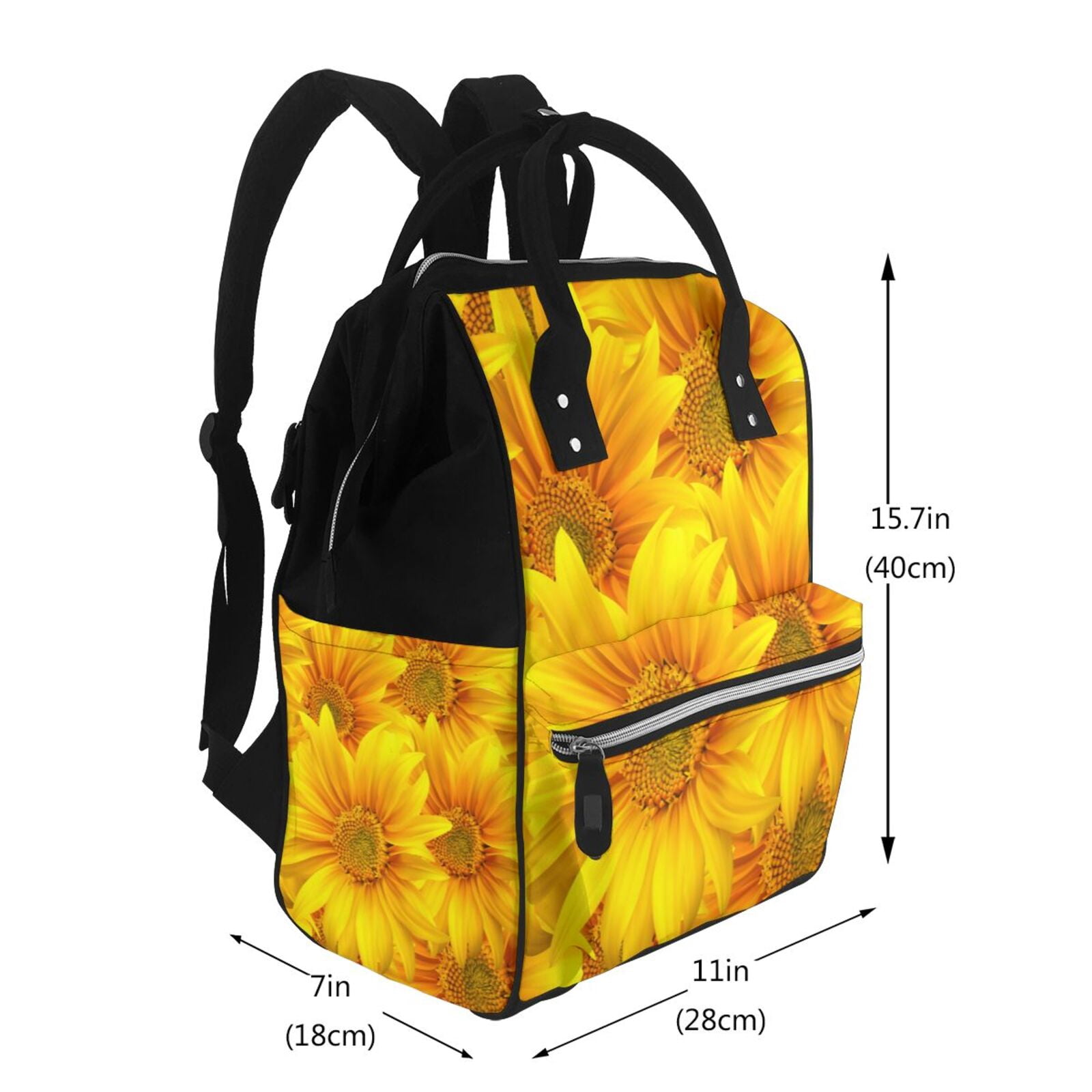 Ratiio 3D Sunflowers Mummy Backpack - Waterproof Twill Canvas, Large Capacity Diaper Bag with Multiple Pockets and Adjustable Straps