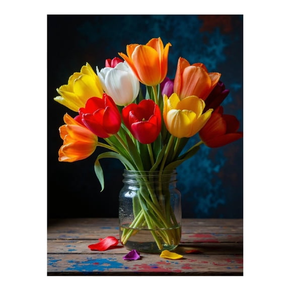 Diamond Art Kit for Adults, Colorful Tulips In Glass Vase Diamond Painting for Adults Beginners, DIY Diamond Art Painting Kits, 5D Diamond Painting Crafts for Home Decor 12x16 Frameless
