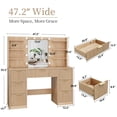 thumbnail image 2 of Kromapolis 47" Fluted Vanity Desk with Adjustable LED Lights & Charging Station, 7 Drawers Makeup Table with Tempered Glass Top, 8 Open Shelves, Hair Dryer Holder for Bedroom, Natural Oak, 2 of 8