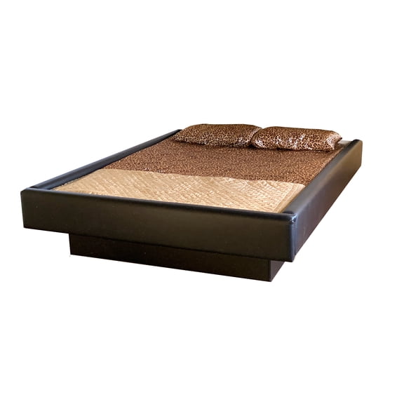 Gela with HS300 Free Flow Water-Mattress Complete Padded Hardside Wood Frame Waterbed Black Faux Leather Queen