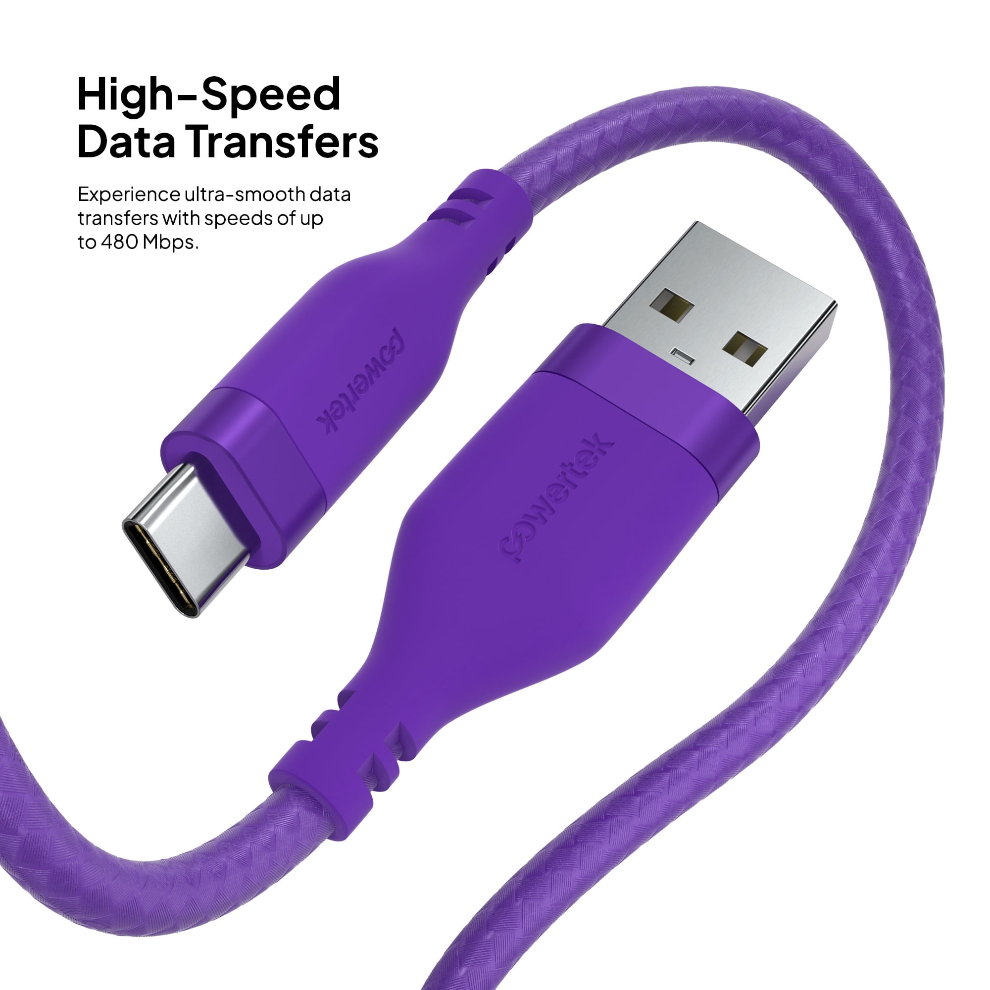 Powertek USB-A to USB-C (Type-C) Charging Cable, Carbon Design Texture, 6 ft, Purple