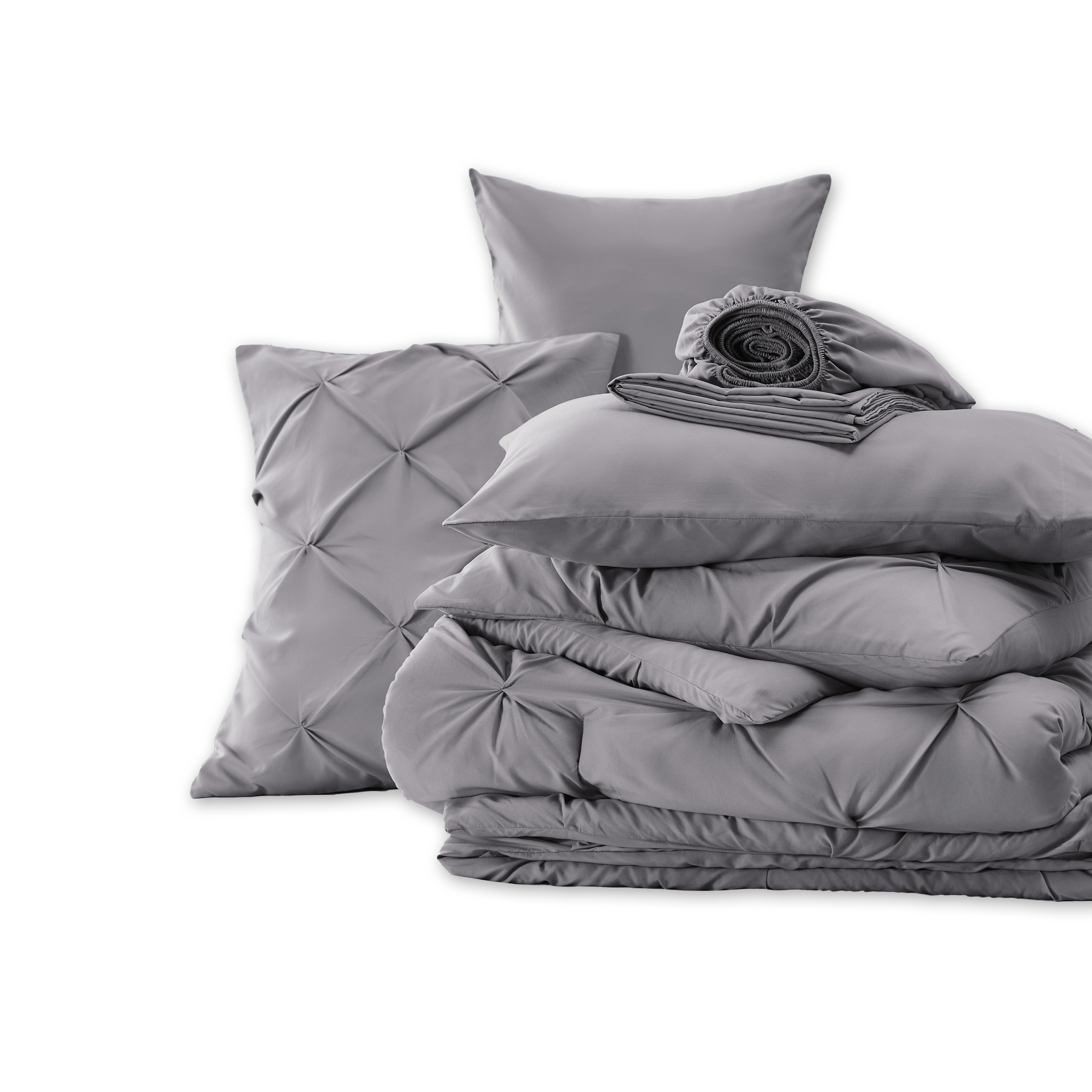 U by Bedsure Queen Comforter Set, 7-Piece, Gray Pinch Pleat photo 6