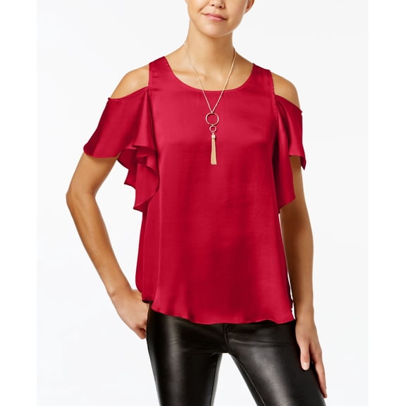 Bcx Juniors Charmeuse Cold Shoulder Top Red S
