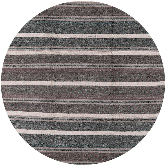 Ahgly Company Indoor Round Mid-Century Modern Black Oriental Area Rugs, 7' Round