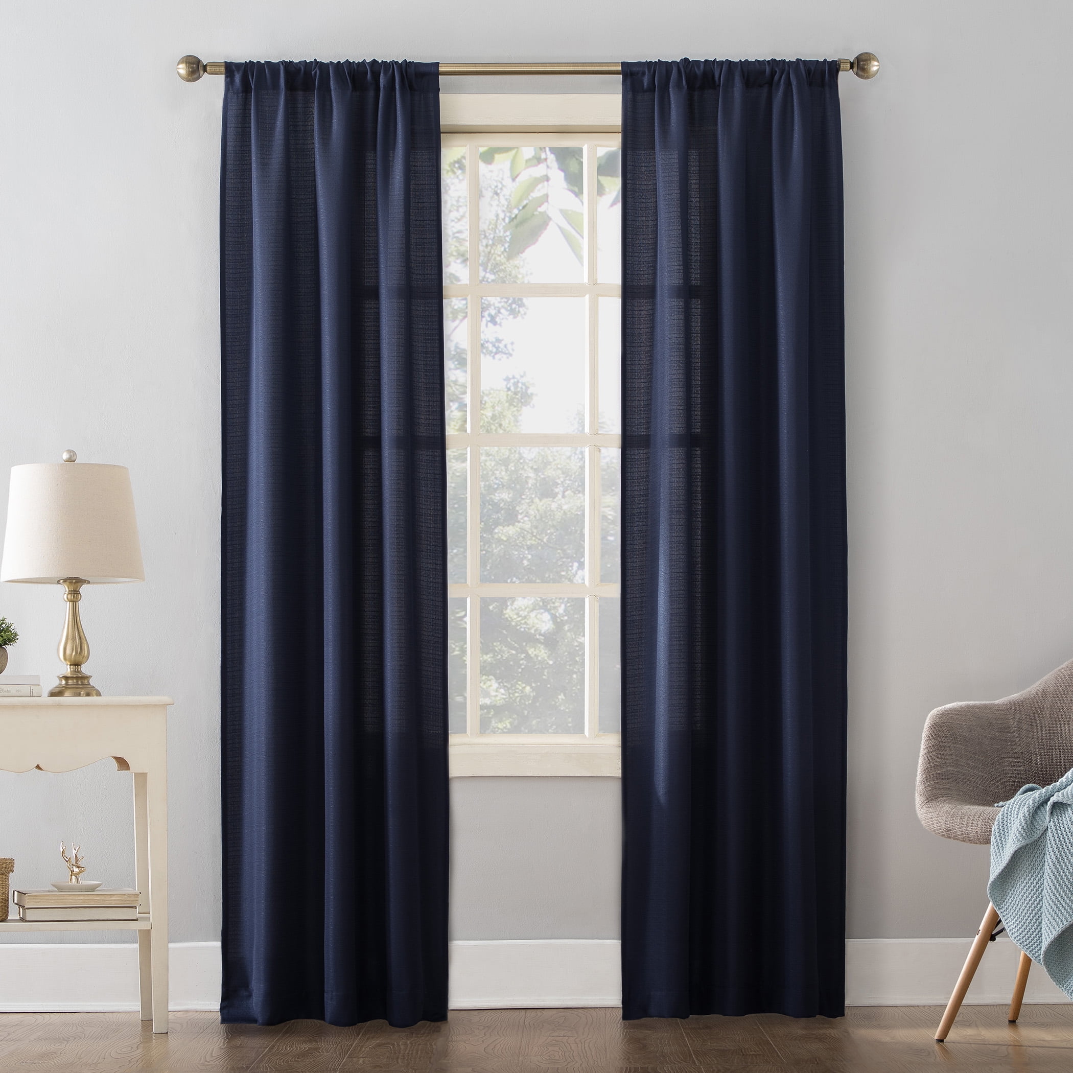 Mainstays Textured Solid Curtain Single Panel, 38" x 84", Navy