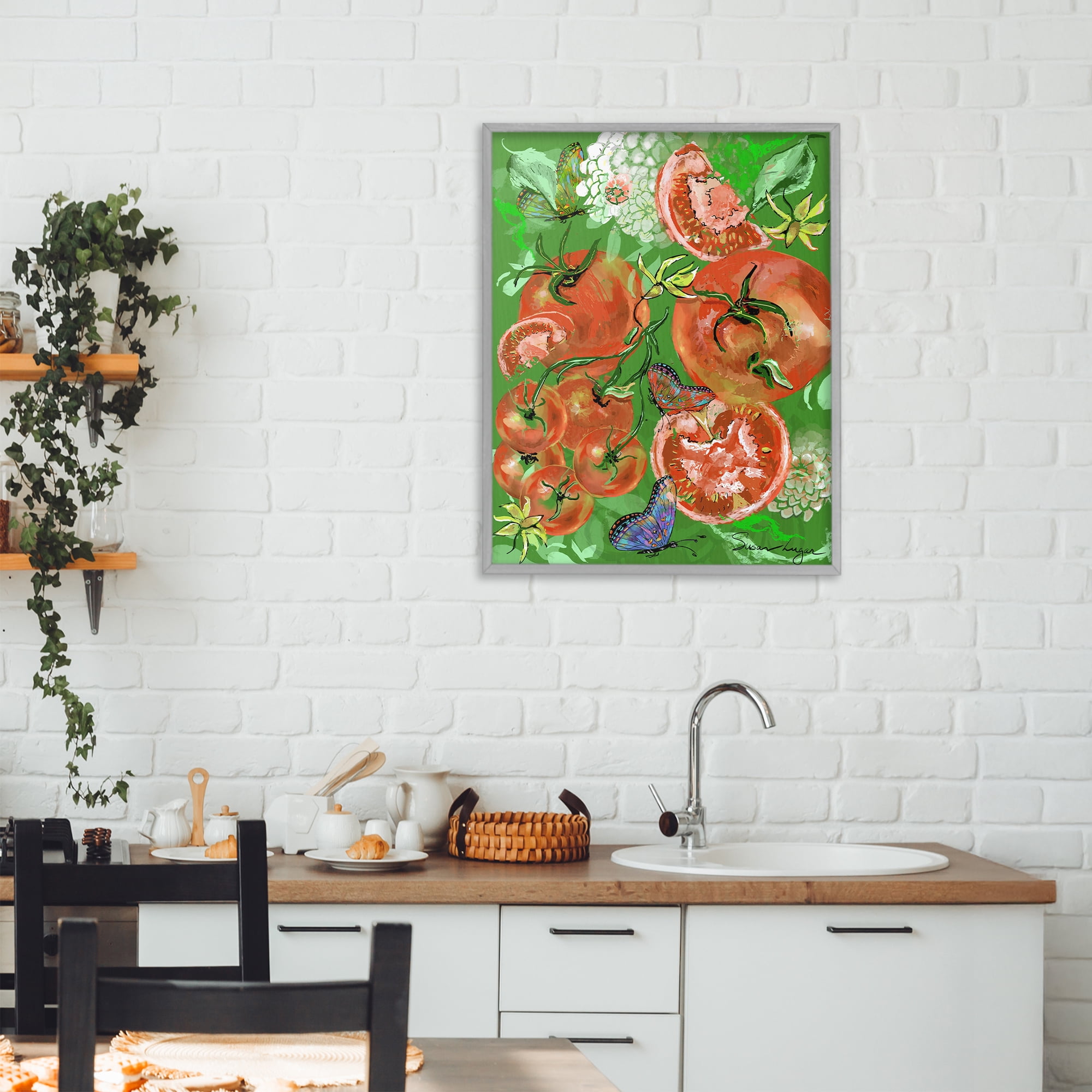Stupell Industries Tomatoes Swirl Collage Gray Framed Giclee Art, design by Susan Lugar