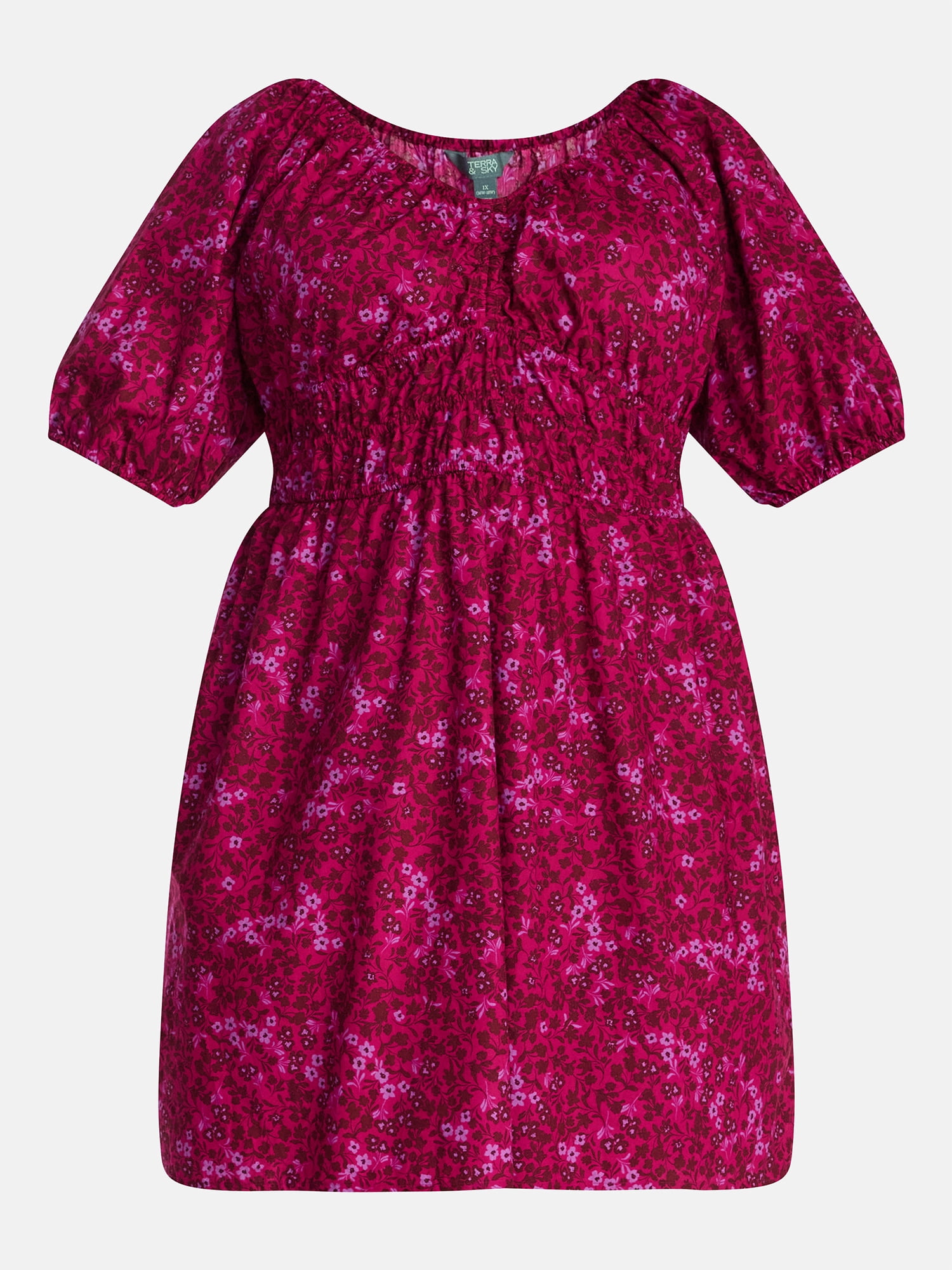 Terra and Sky Women's Plus Mini Cinched Waist Dress, Sizes 0X -5X