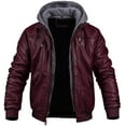 thumbnail image 2 of Chrisuno Men's Faux Leather Jacket Vintage Motorcycle Jacket Fall Jacket Casual Trench Coat Wine Red S, 2 of 5
