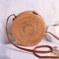 thumbnail image 3 of Round Bag In Hand Woven Rattan Shoulder Strap Leather Hand Chic Natural, 3 of 5