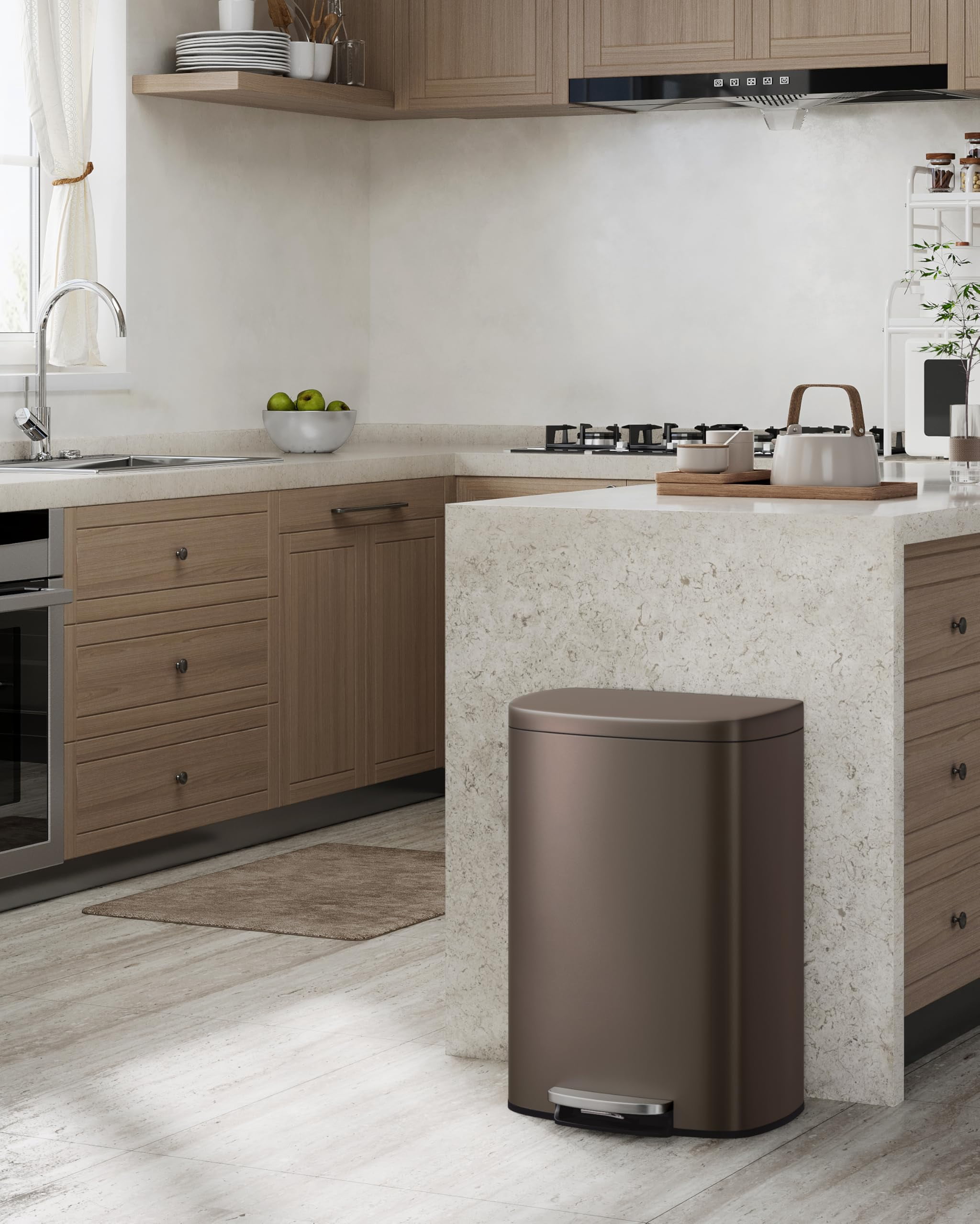 Stainless Steel Kitchen Trash Can Combo Set,50L+10L Step Pedal Garbage, Removable Inner Buckets for Bathroom, Kitchen, Office