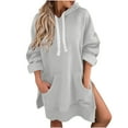 thumbnail image 2 of Ounisa Oversized Sweatshirt for Women 2025 Fall Pullover Casual Long Sleeve Split Hem Hoodie Dress with Kangaroo Pocket, 2 of 8