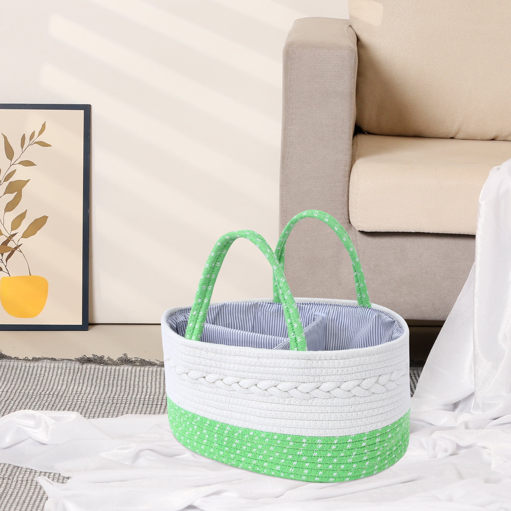Unique Bargains 1 Pcs Woven Storage Basket Shelf Storage Bin with Handles for Home Green