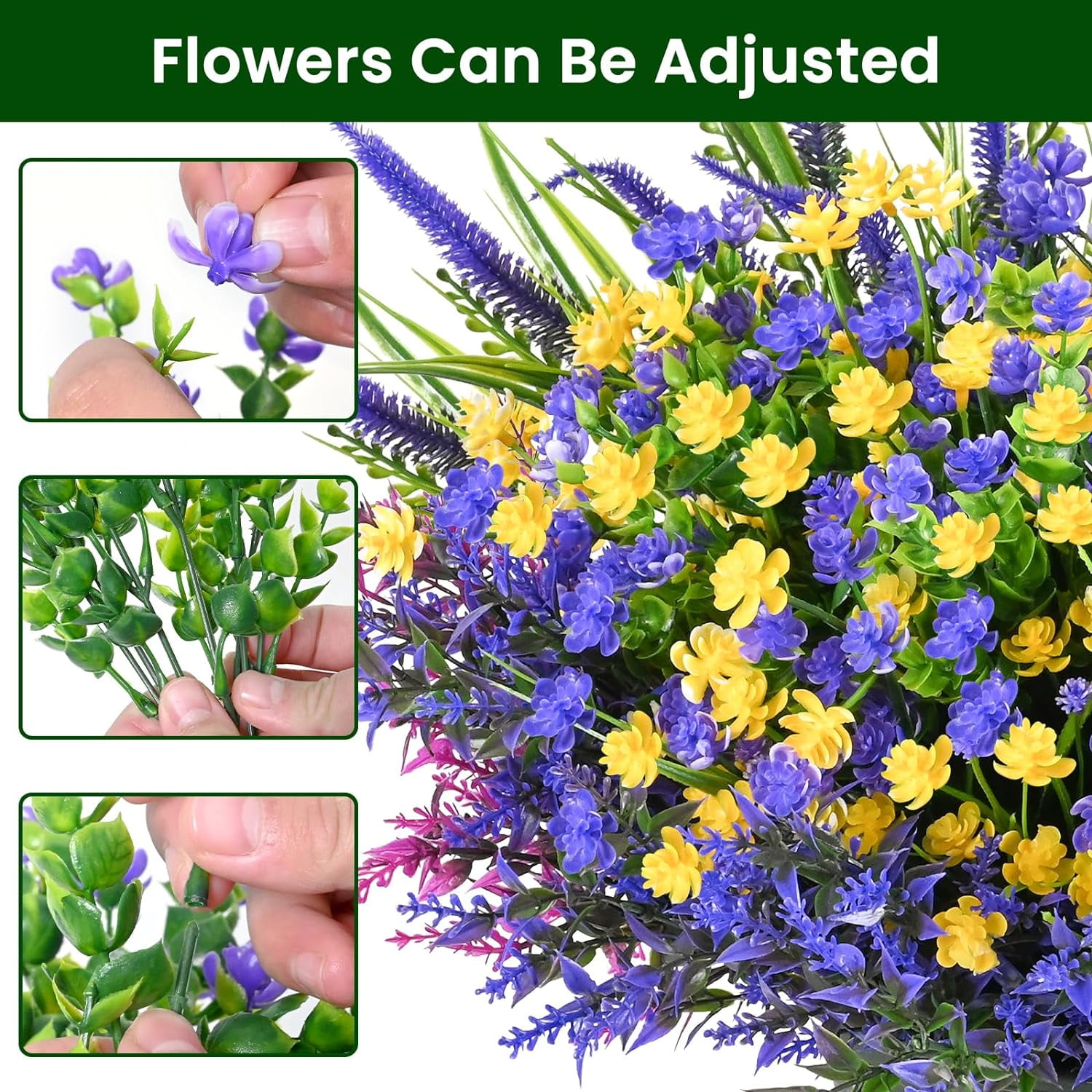 Artificial Plants Outdoor, 20PCS Artificial Flowers, UV Resistant Fake Flowers, Faux Flowers for Outdoor Planters for Front Porch Pot Decor