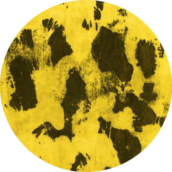 Ahgly Company Machine Washable Indoor Round Abstract Yellow Modern Area Rugs, 5' Round