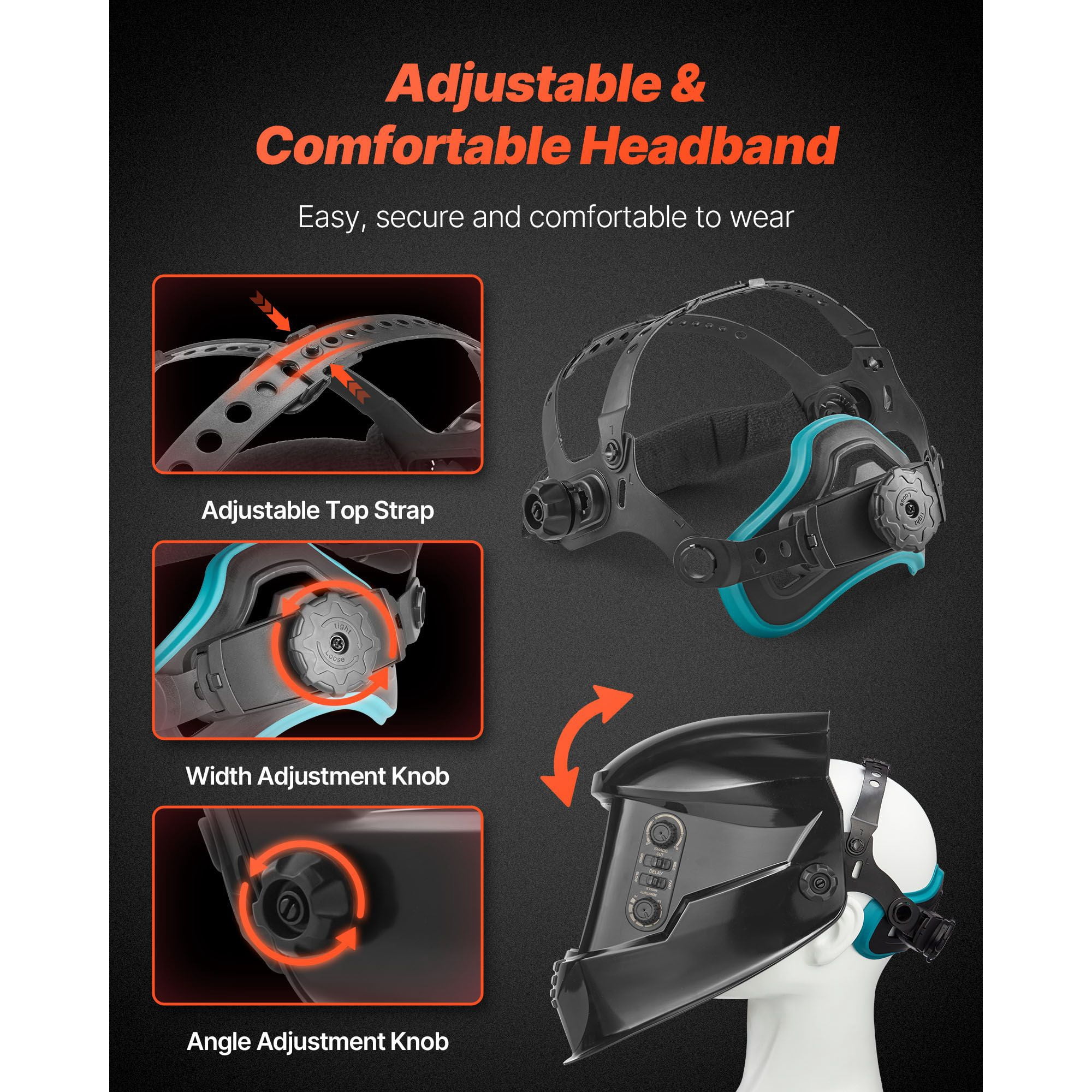 Auto Darkening Welding Helmet, 3.94x3.74 Inch Large True Color Screen, 4 Arc Sensors, 1/20000s Response, DIN 4/5-9/9-13 Adjustable, Solar Powered