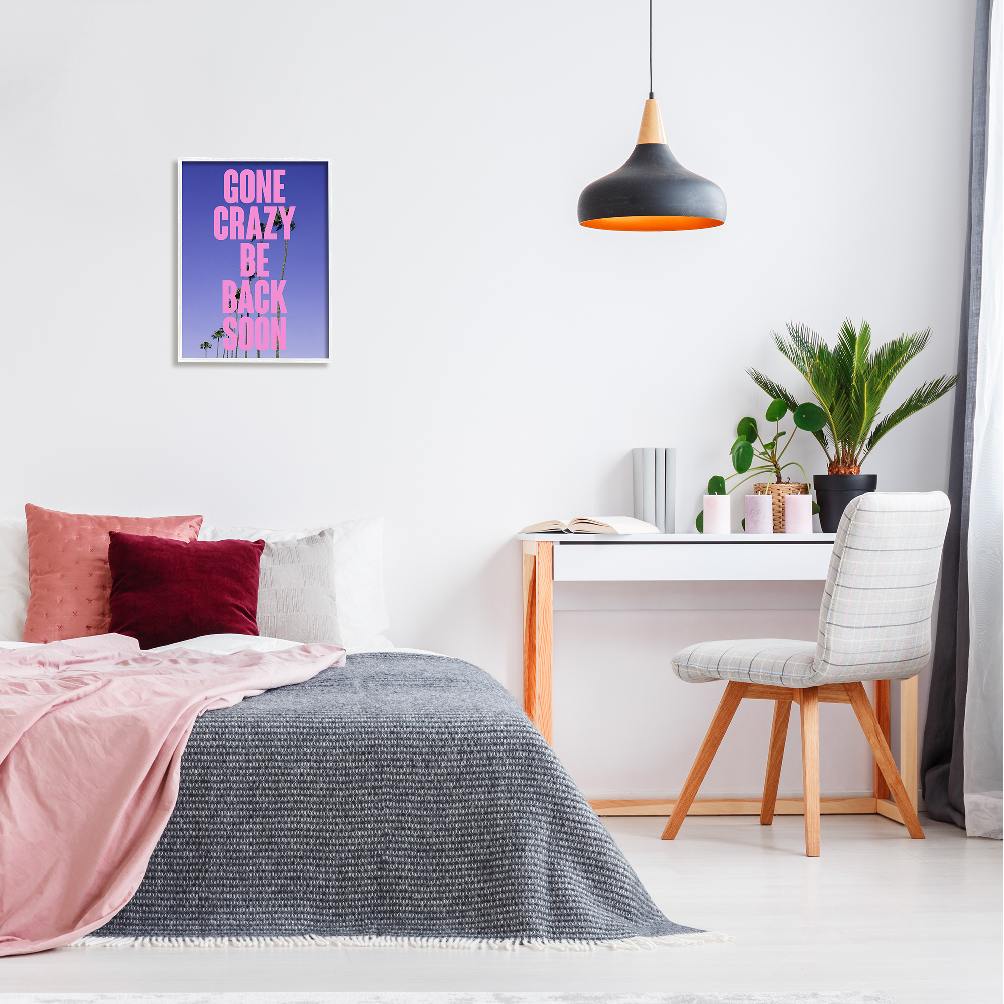 Stupell Industries Gone Crazy Back Soon Phrase Landscape Painting White Framed Art Print Wall Art, 16 x 20