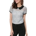 thumbnail image 6 of MODA NOVA Junior's Contrast Doll Collar Short Sleeve Tops Sheer Lace Top Gray L, 6 of 6