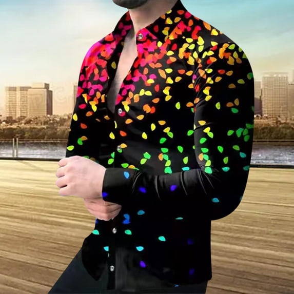 Floenr Mens T Shirts,Men's Long Sleeve Gradient Slim Geometric Graphic Printed Casual Shirt